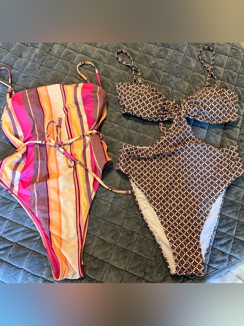 Cupshe Pink Orange Yellow Striped One-Piece Swimwear